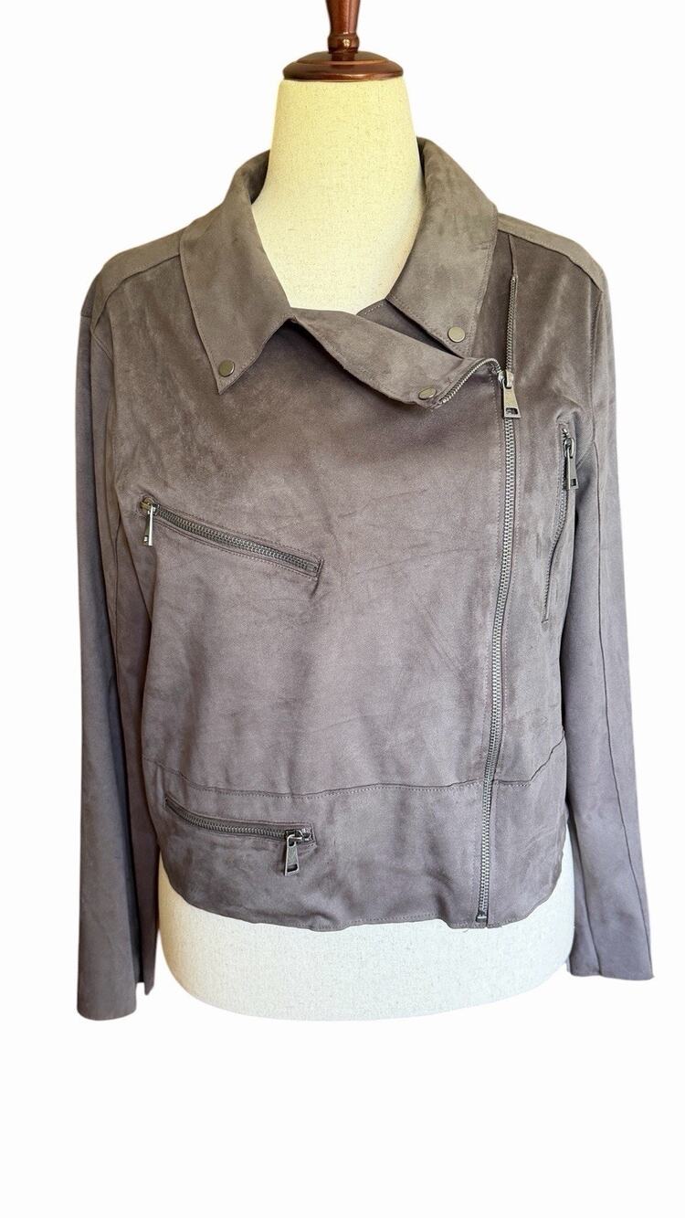 Hutch Anthropologie Women’s Faux Suede Moto Jacket Soft Taupe Gray Finish Large